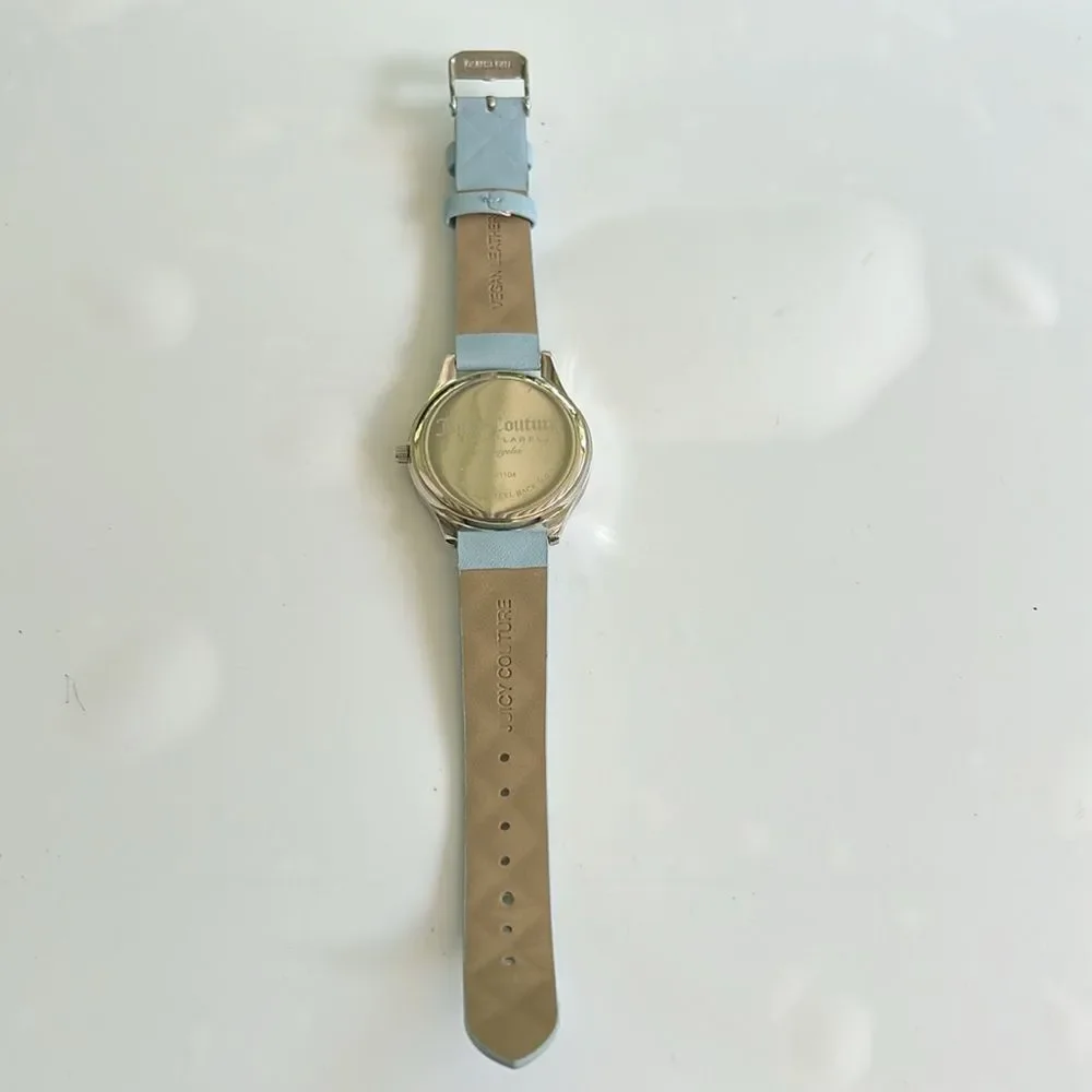 Working! Juicy Couture Rhinestone Accent Quilted Vegan Leather Band Watch